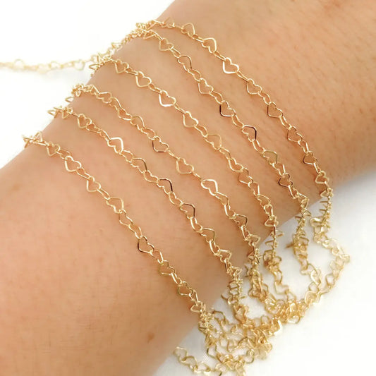 Heart Flat Link Chain - Gold Filled